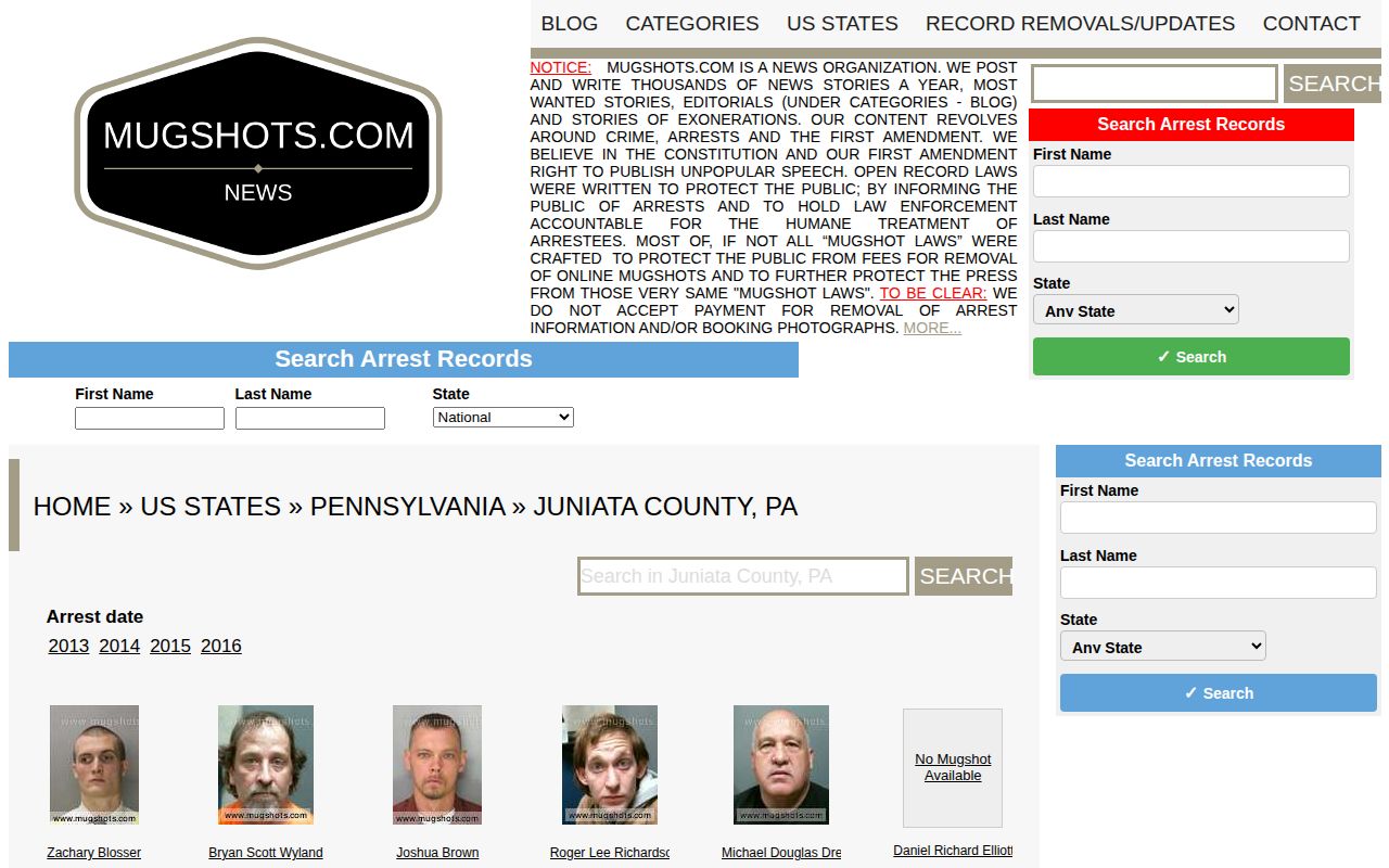 Juniata County mugshots news context from an unofficial historical index